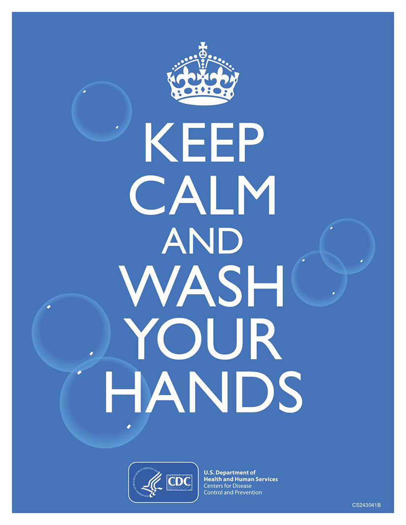 CDC Poster Keep Calm And Wash Hands COVID-19 Recommendation.