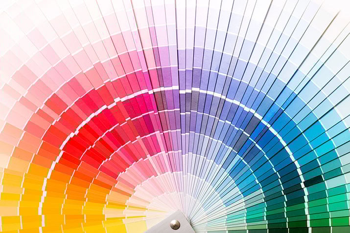 Side-by-side swatches of trending colors for a kitchen.