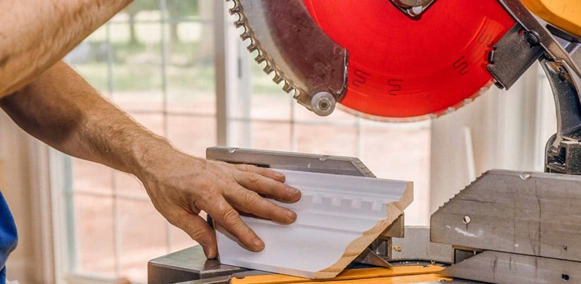 DIY cut crown molding with a miter saw at angle.