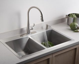 double basin kitchen sinkwater running artichokes featured