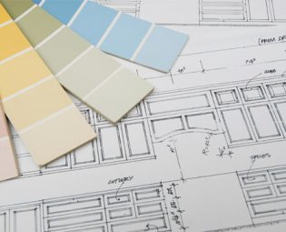 Kitchen Cabinet Blueprint with Color Swatch
