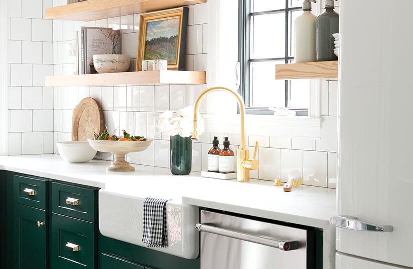 satin nickel faucet kitchen with brown composite sink