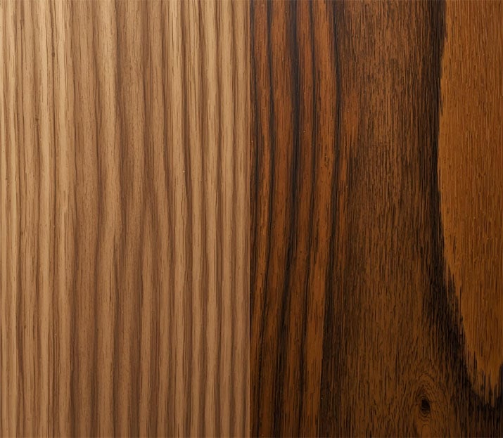Close up of matte vs gloss wood grains.