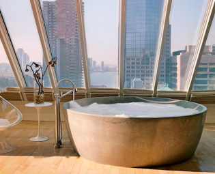 Penthouse Bathroom With 360 Degree Windows and Cityscape View