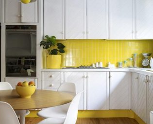 Summer White Kitchen with Yellow Backsplash
