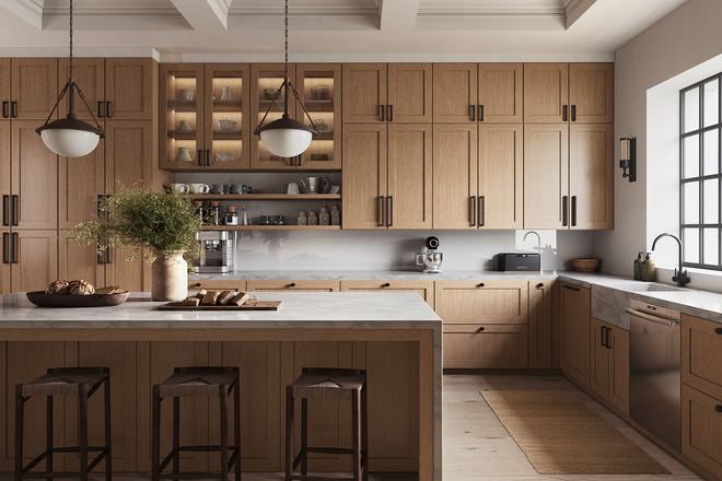 A finished kitchen in Homestead Oak